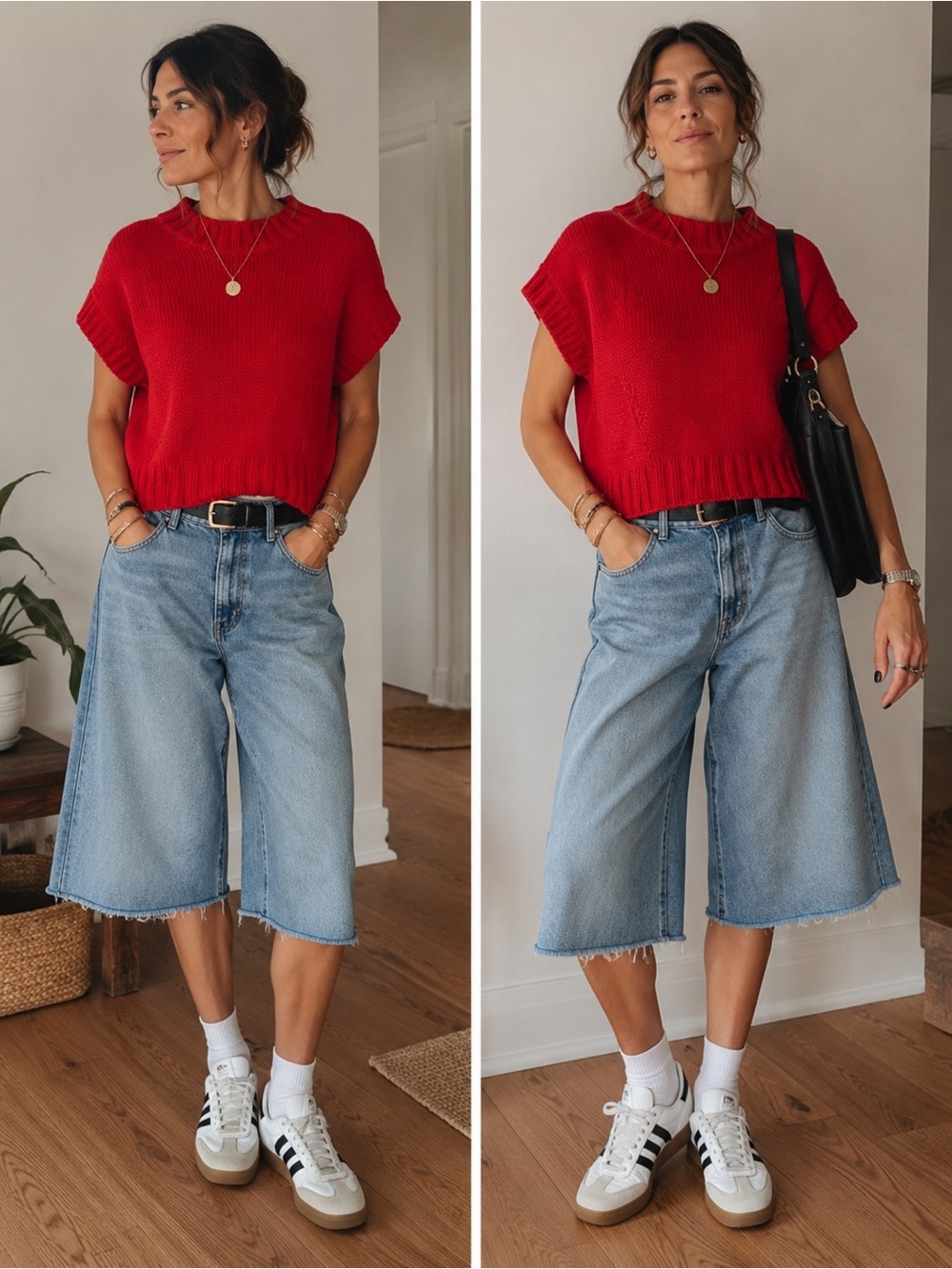 Ribbed Knit Cap Sleeve Sweater Vest Red